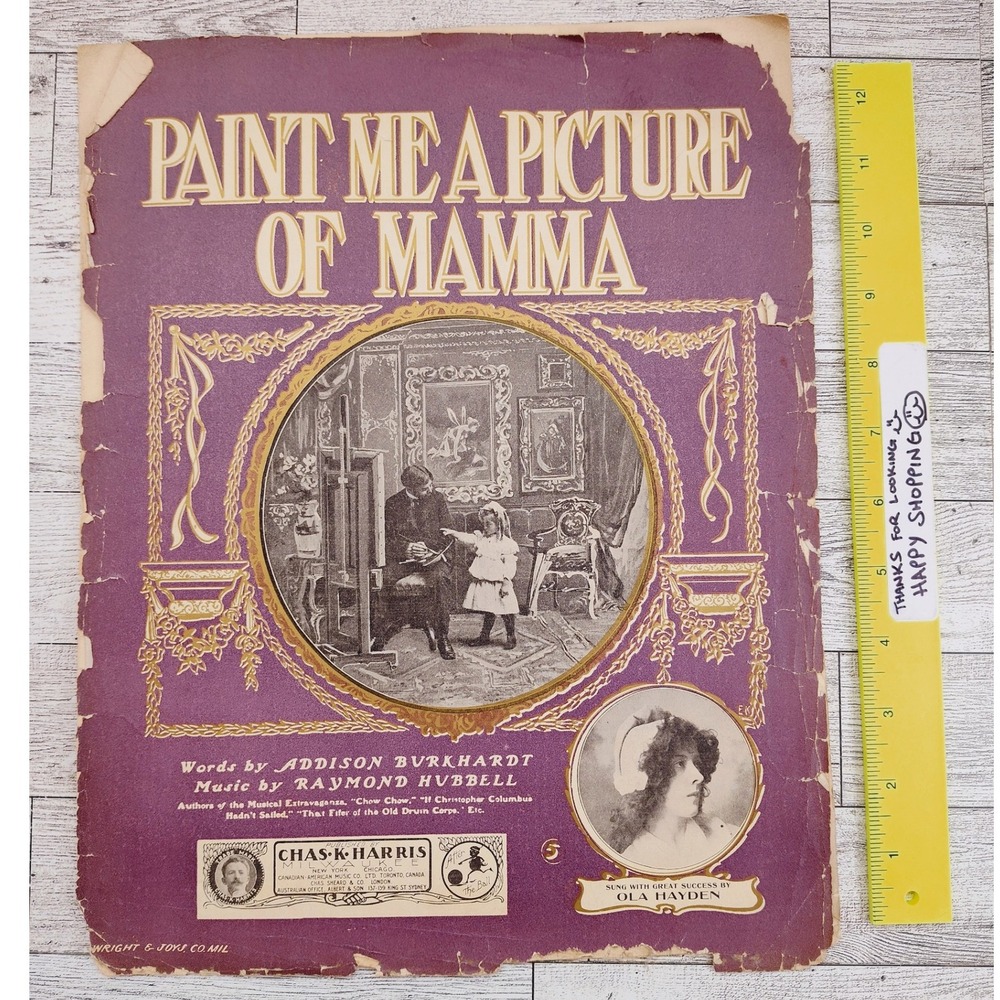 1902 Paint Me a Picture of Mamma‎ Sheet Music Purple Cover Antique Child Scene